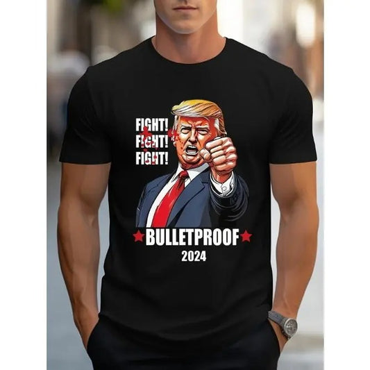 Trump Print T-shirt, Men's Casual Comfy Tee For Summer, Men's Short Sleeve Top For Daily Activity Made in USA Hoodie,...