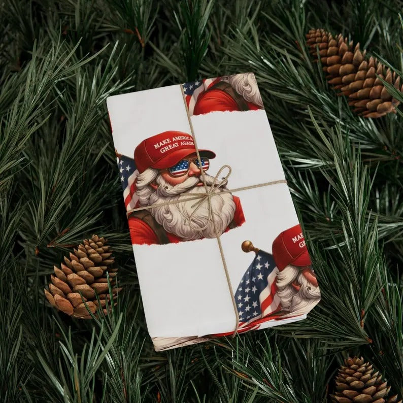 Trump Santa Maga Wrapping Paper, Donald Trump Make Christmas Great Again Gift Wrap T-Shirts, Hoodie, Sweatshirt