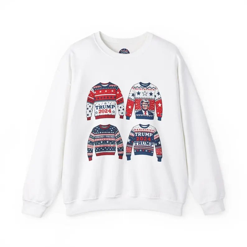 Trump Ugly Christmas Sweater Crewneck Sweatshirt Funny Unique Political Conservative Merch Holiday Gift Idea Matching...