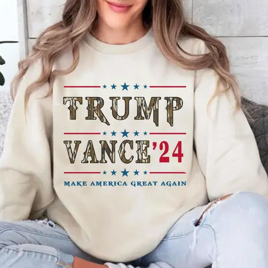 Trump Vance '24 Camoflauge Bottomland Pattern Unisex Sweatshirt. President Republican Support Trump Sweatshirt T-Shirts,...