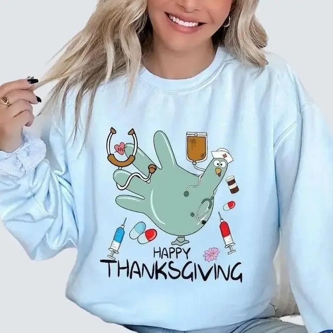 Turkey Glove Nurse Thanksgiving Sweatshirt, Gobble Gobble Nurse Turkey Sweater, Thanksgiving Nurse Shirt, Funny Nurse,...