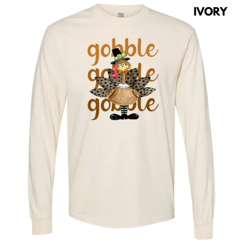 Turkey Gobble Gobble Long Sleeve Comfort Colors T-Shirt Hoodie, Sweatshirt | WearSparks.com