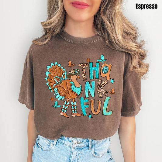 Turquoise Thankful Turkey Comfort Colors T-Shirt 'NLB' Hoodie, Sweatshirt | WearSparks.com