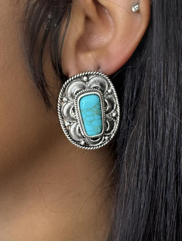 Turquoise Trails Pendant Earrings - Elegant Turquoise Pendant with Silver Accents, Versatile Accessory for Any Outfit...
