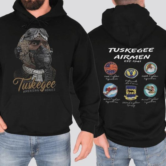 Tuskegee American Heroes 2 Sides Hoodie, Tuskegee Airmen Red Tails World War 2 Commemorative Tshirt, Men's Streetwear...