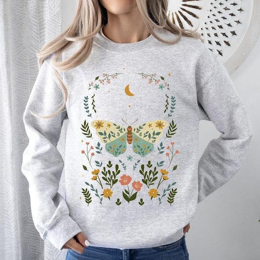 Twilight Flora and Fauna, Moon, Moth, and Flower Sweatshirt T-Shirts, Hoodie | WearSparks.com