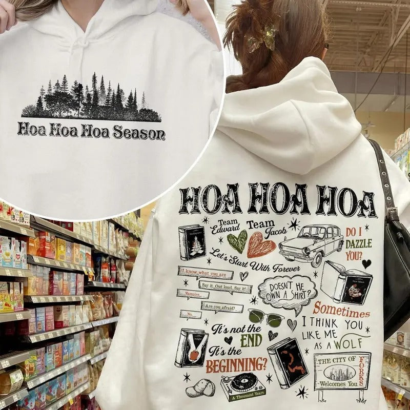 Twilight Hoa Hoa Hoa Hoodie two sides, Hoa Hoa Hoa Season Sweater, Twilight Forks Washington, Cozy Season Crewneck,...