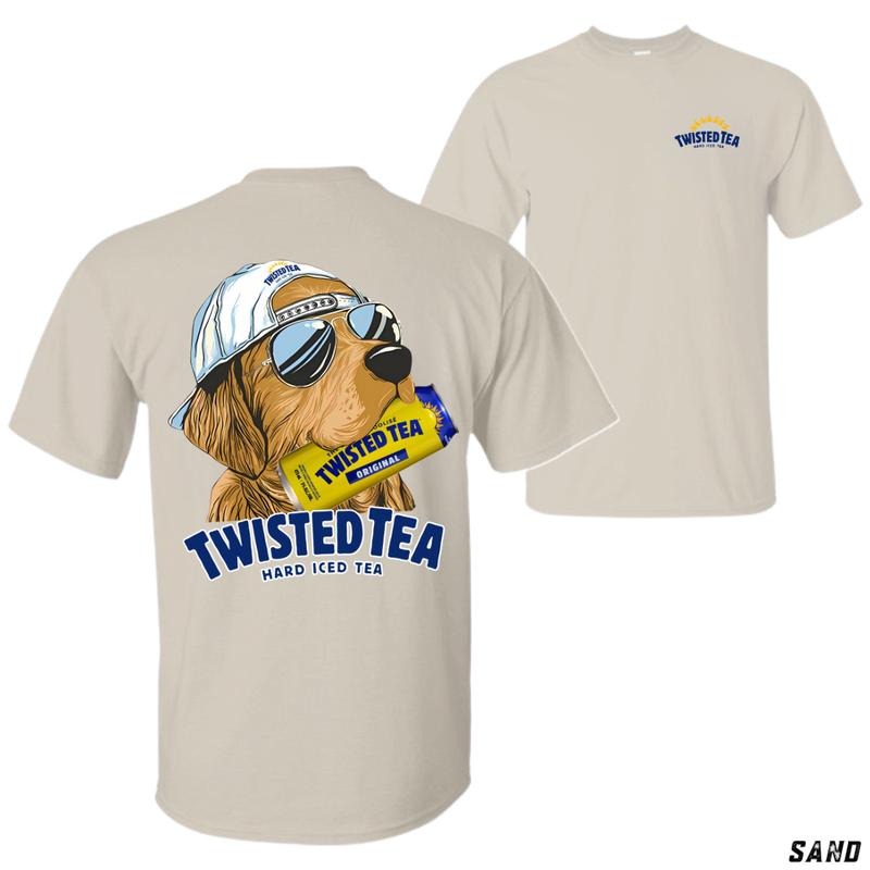Twisted Tea Pup Tee Cool Dog with Can Graphic Shirt Menswear Tops Classic Cotton Long Sleeve Machine Washable Casual Style