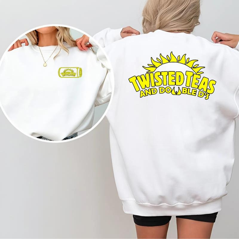 Twisted Teas and Double D's Sweatshirt, Funny 2-Sided Drinking Pullover for Men and Women, Casual Graphic Party Top, Bold...