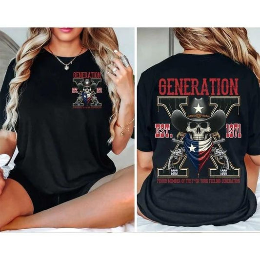 Two-sided Customize Gen X T-shirt, Skull Proud Member Of The Fck Your Feelings 1965