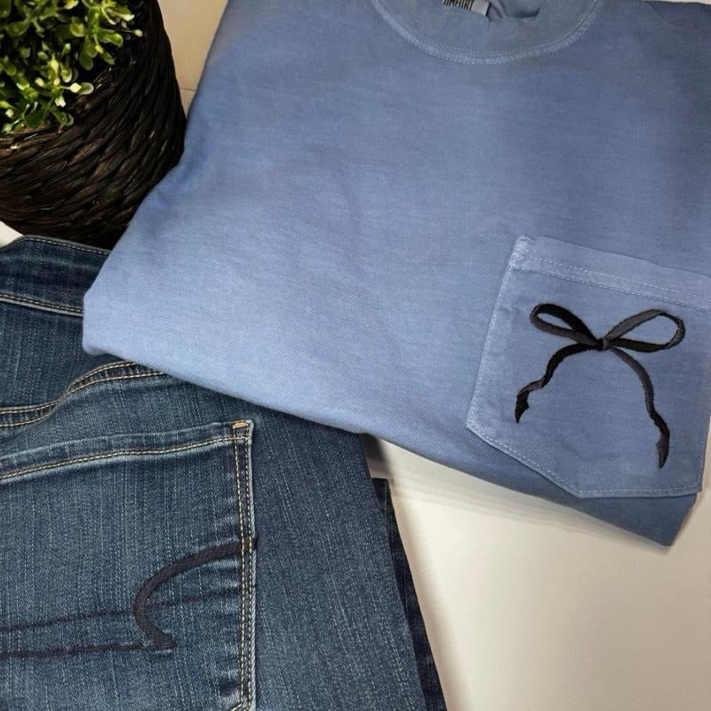 Two tone embroidered bow-pocket tee Hoodie, Sweatshirt | WearSparks.com