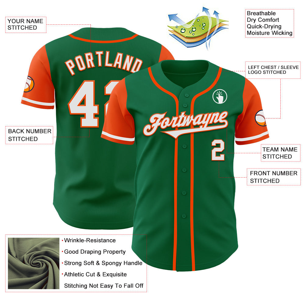 Custom Kelly Green White-Orange Authentic Two Tone Baseball Jersey T-Shirts, Hoodie, Sweatshirt | WearSparks.com (Image 3)