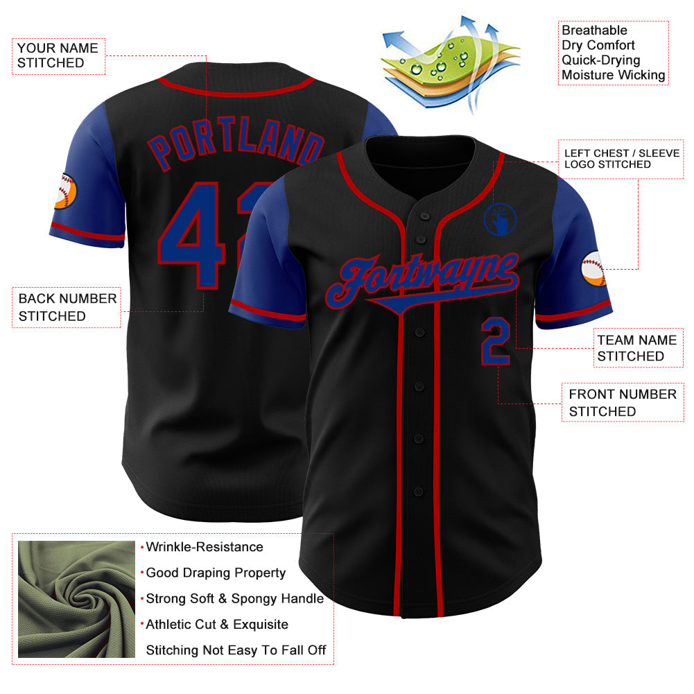 Custom Black Royal-Red Authentic Two Tone Baseball Jersey T-Shirts, Hoodie, Sweatshirt | WearSparks.com (Image 3)
