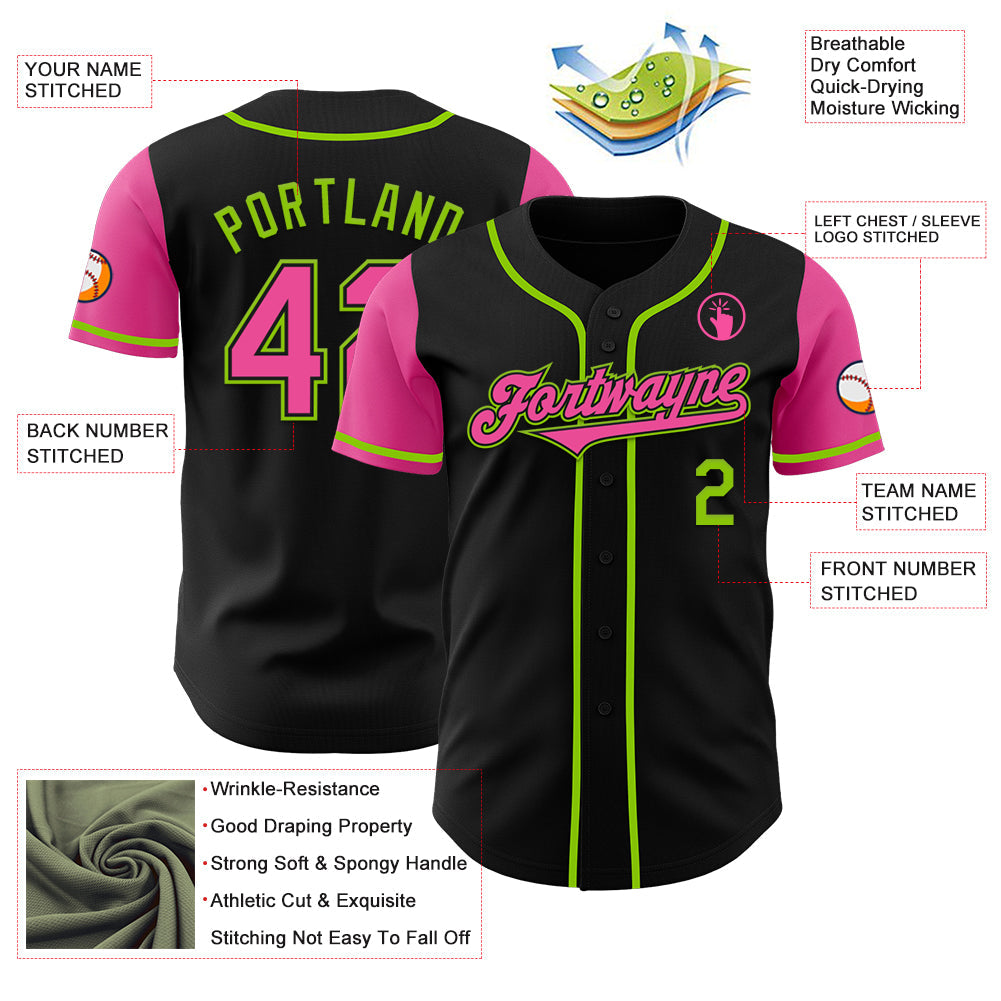 Custom Black Pink-Neon Green Authentic Two Tone Baseball Jersey T-Shirts, Hoodie, Sweatshirt | WearSparks.com (Image 3)