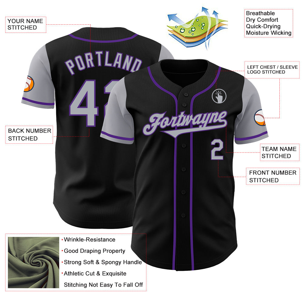 Custom Black Gray-Purple Authentic Two Tone Baseball Jersey T-Shirts, Hoodie, Sweatshirt | WearSparks.com (Image 3)