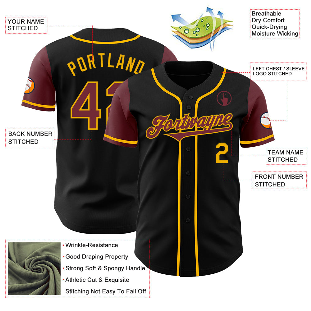 Custom Black Burgundy-Gold Authentic Two Tone Baseball Jersey T-Shirts, Hoodie, Sweatshirt | WearSparks.com (Image 3)