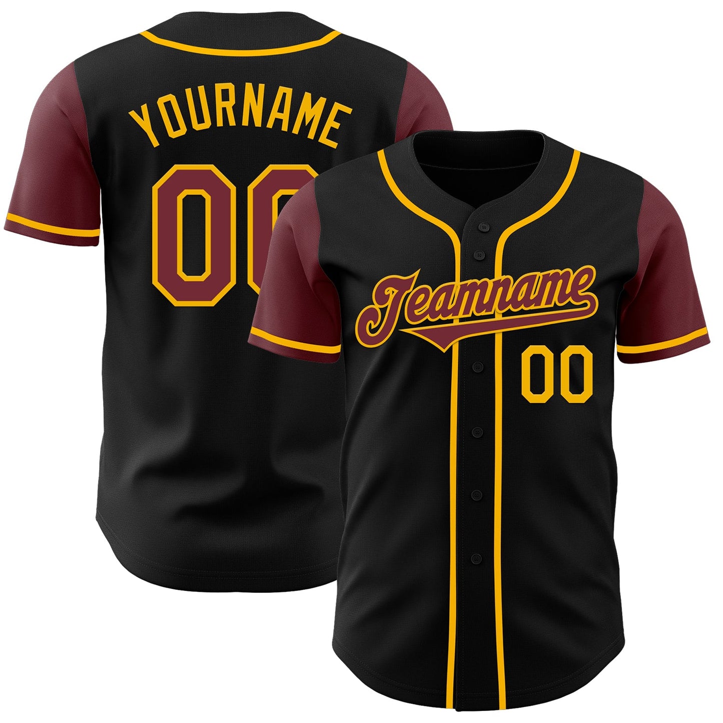 Custom Black Burgundy-Gold Authentic Two Tone Baseball Jersey T-Shirts, Hoodie, Sweatshirt | WearSparks.com (Image 1)