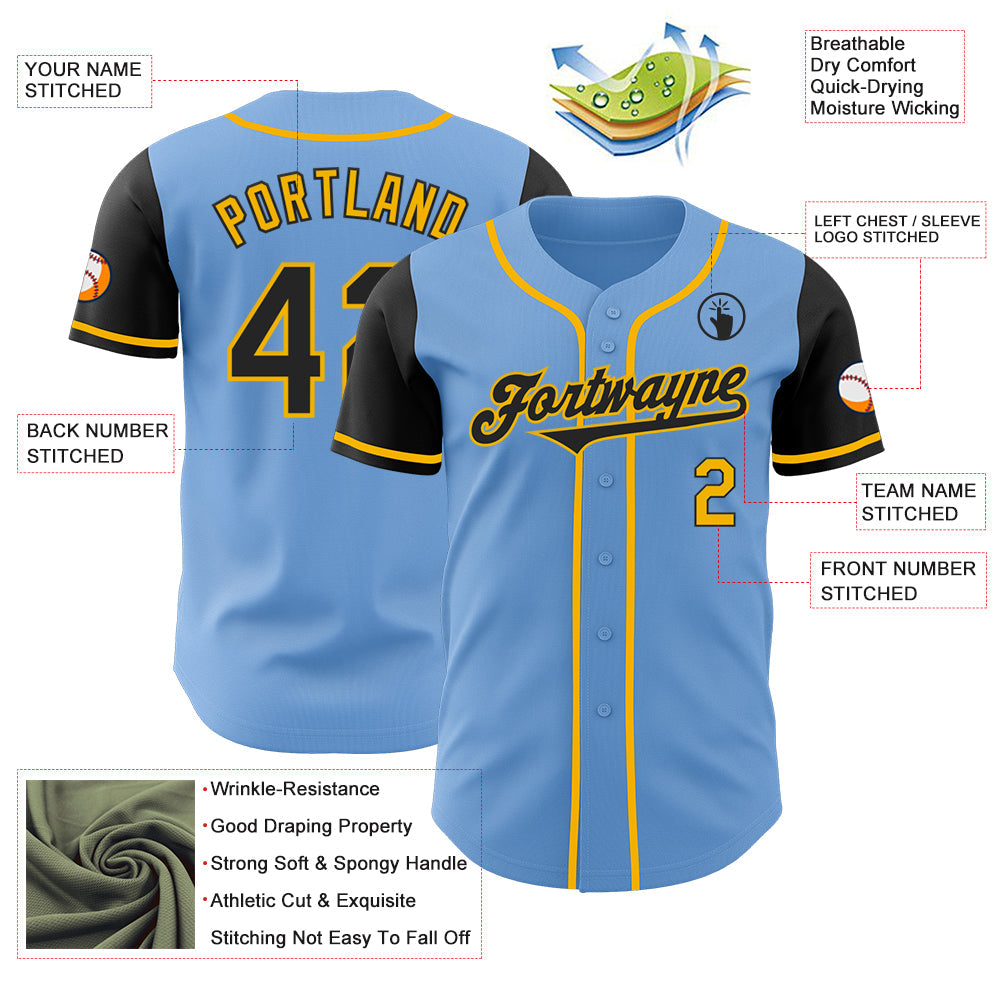Custom Light Blue Black-Gold Authentic Two Tone Baseball Jersey T-Shirts, Hoodie, Sweatshirt | WearSparks.com (Image 3)