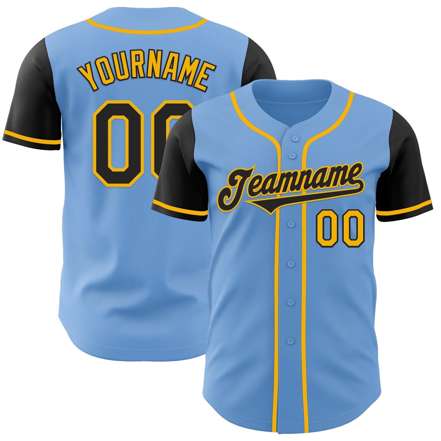 Custom Light Blue Black-Gold Authentic Two Tone Baseball Jersey T-Shirts, Hoodie, Sweatshirt | WearSparks.com (Image 1)