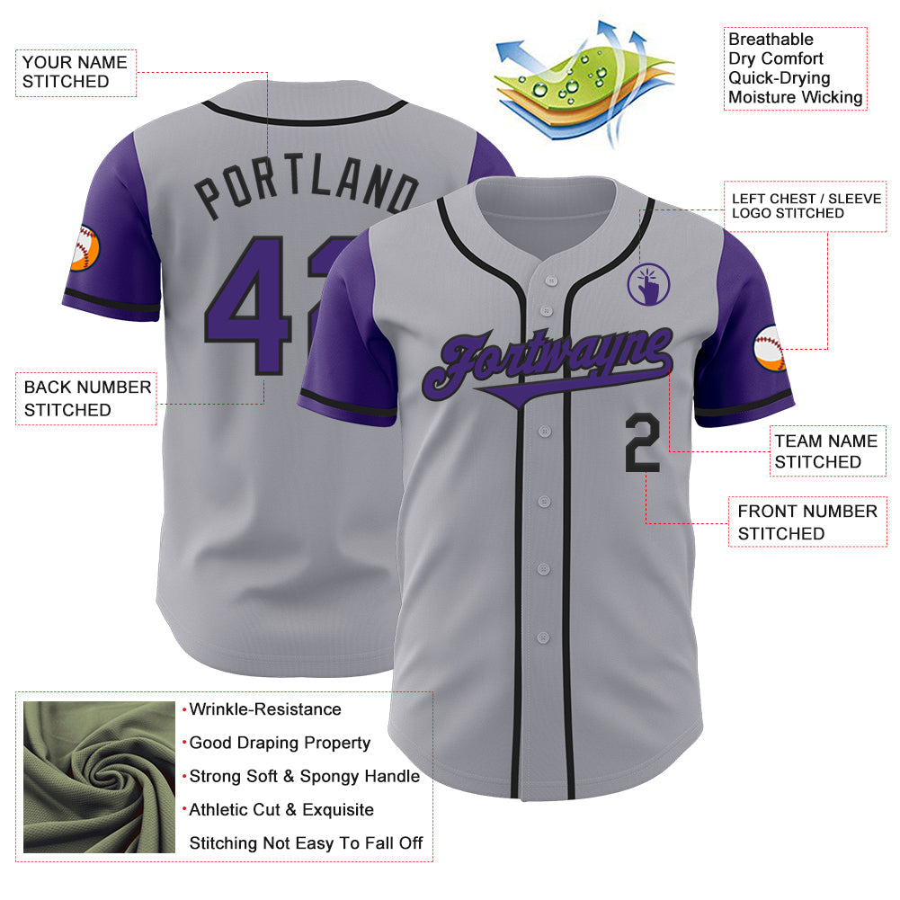 Custom Gray Purple-Black Authentic Two Tone Baseball Jersey T-Shirts, Hoodie, Sweatshirt | WearSparks.com (Image 3)
