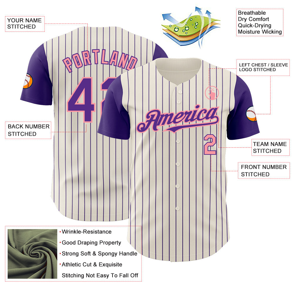 Custom Cream Purple Pinstripe Medium Pink Authentic Two Tone Baseball Jersey T-Shirts, Hoodie, Sweatshirt (Image 3)
