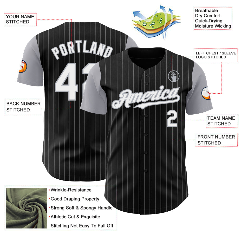 Custom Black Gray Pinstripe White Authentic Two Tone Baseball Jersey T-Shirts, Hoodie, Sweatshirt | WearSparks.com (Image 3)