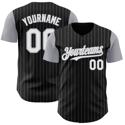 Custom Black Gray Pinstripe White Authentic Two Tone Baseball Jersey T-Shirts, Hoodie, Sweatshirt | WearSparks.com (Image 1)
