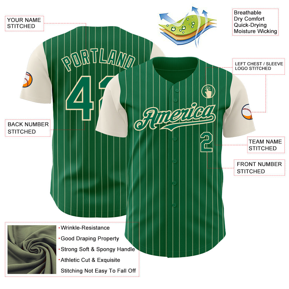 Custom Kelly Green Cream Pinstripe Cream Authentic Two Tone Baseball Jersey T-Shirts, Hoodie, Sweatshirt (Image 3)