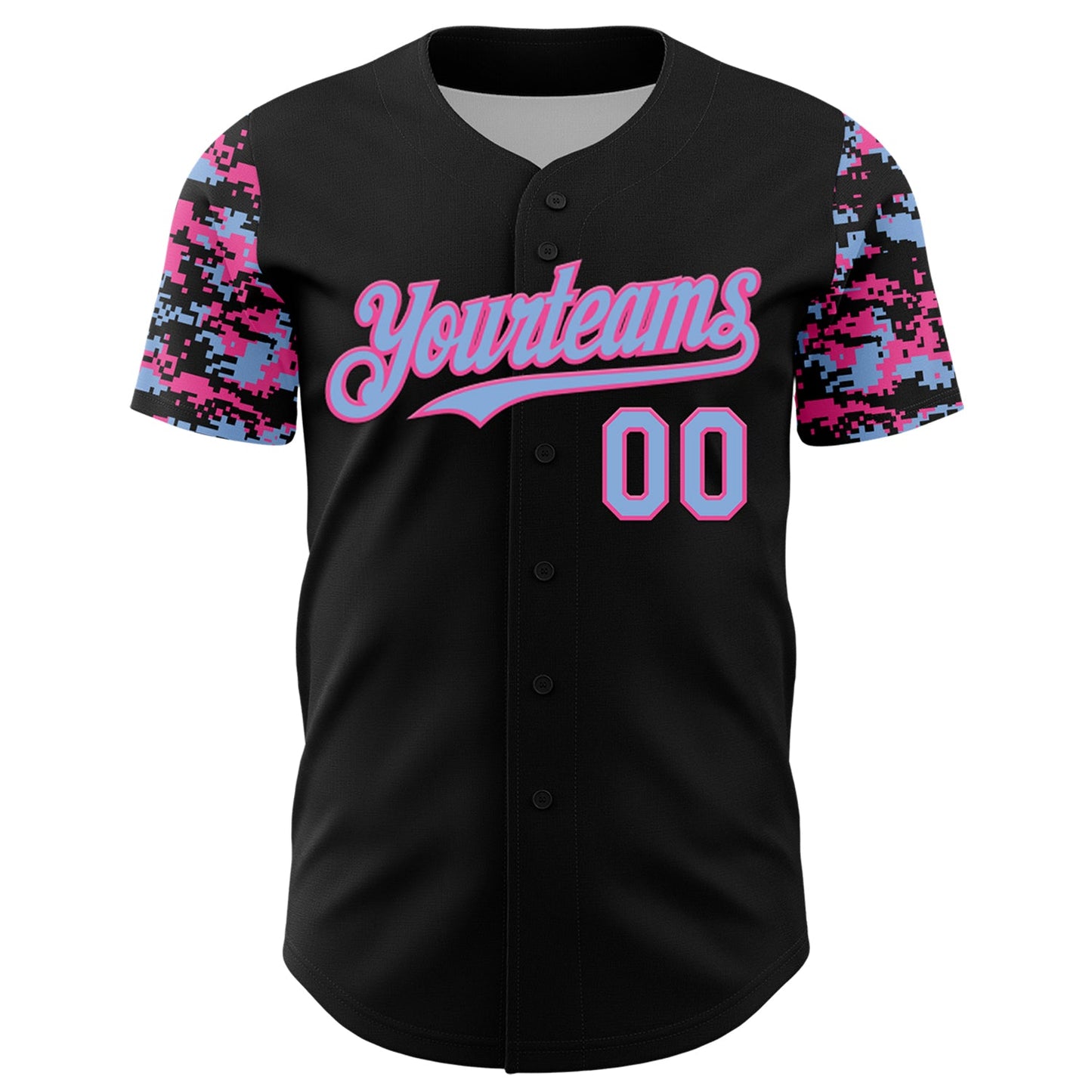 Custom Black Light Blue-Pink Digital Camo Two Tone Authentic Baseball Jersey