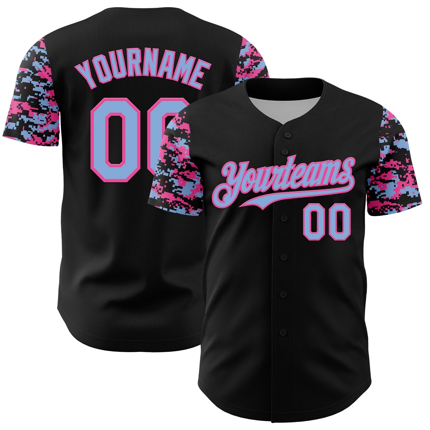 Custom Black Light Blue-Pink Digital Camo Two Tone Authentic Baseball Jersey
