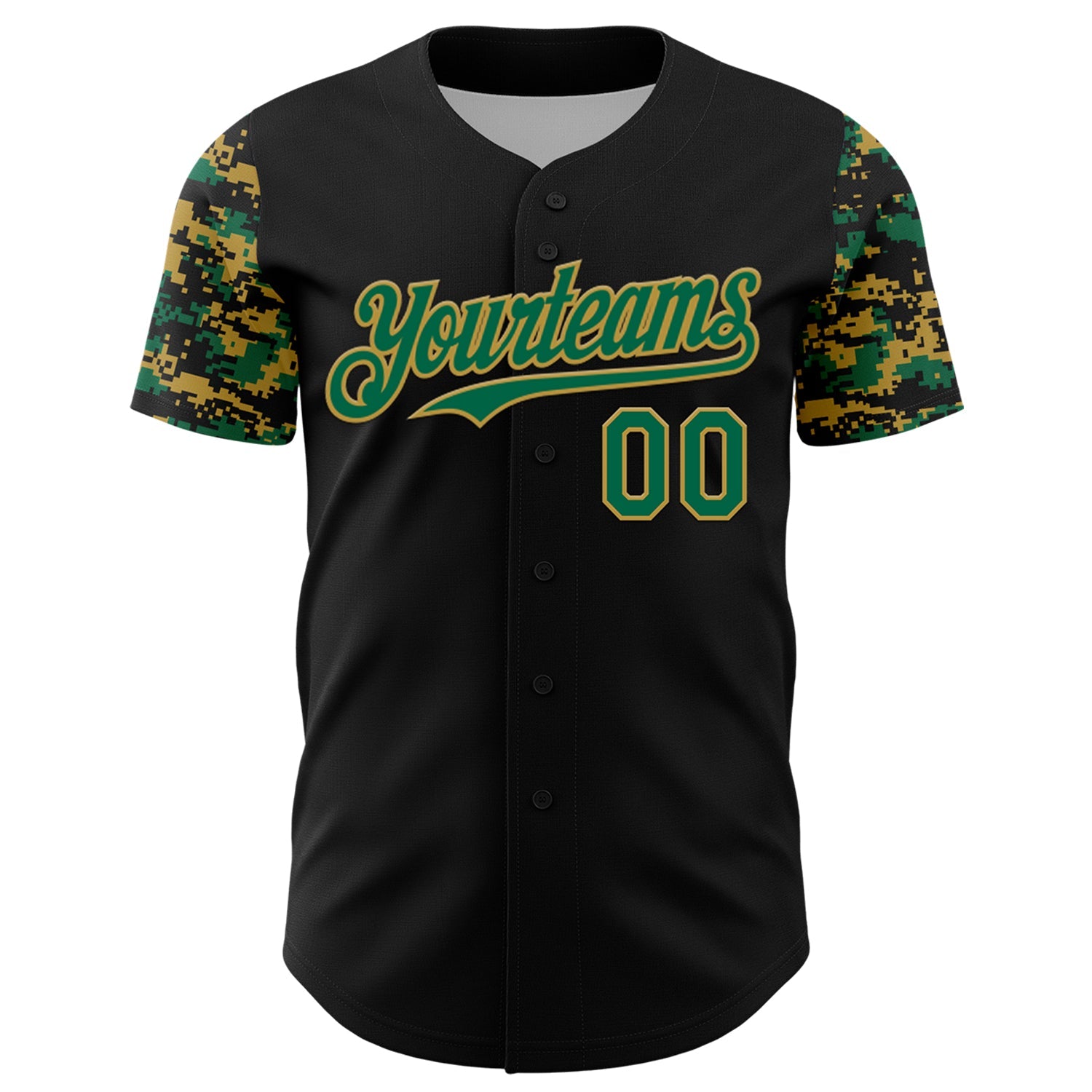 Custom Black Kelly Green-Old Gold Digital Camo Two Tone Authentic Baseball Jersey