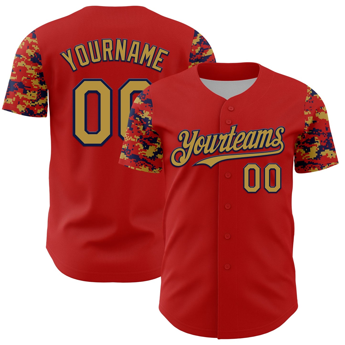 Custom Red Old Gold-Navy Digital Camo Two Tone Authentic Baseball Jersey