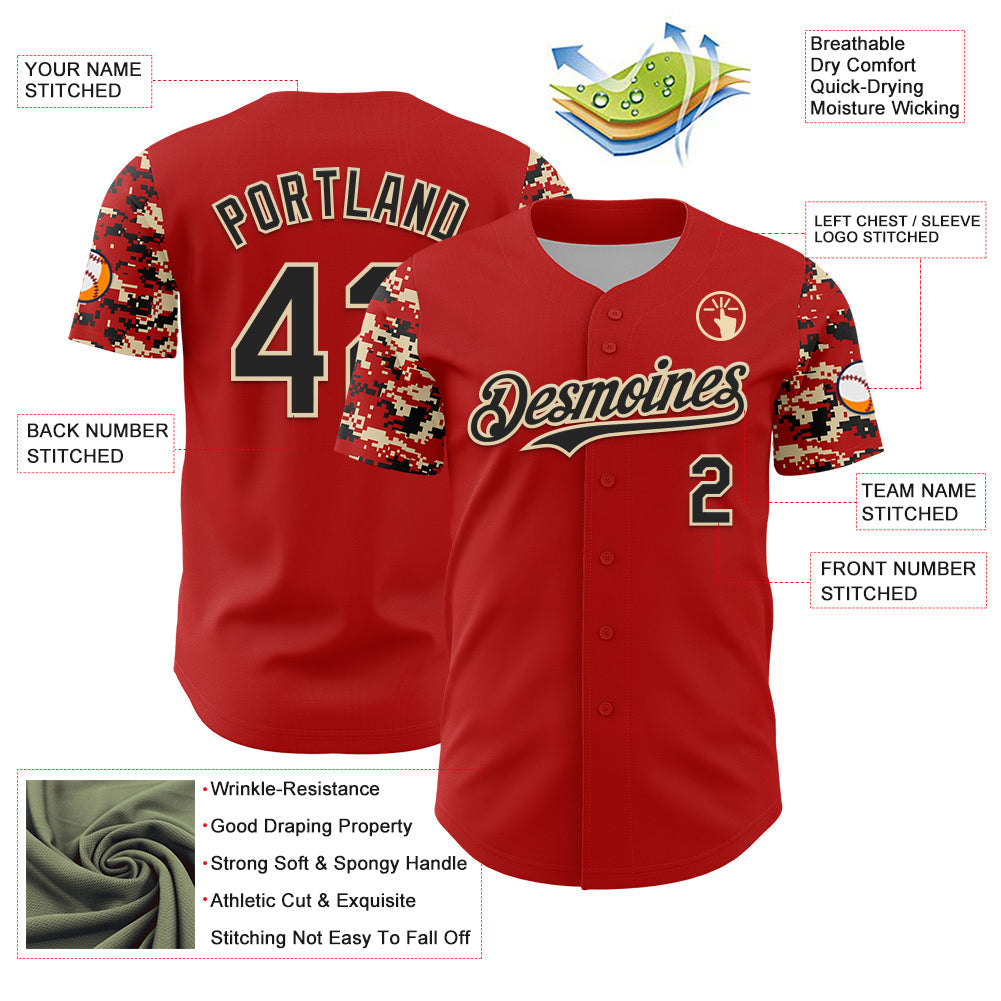 Custom Red Black-Cream Digital Camo Two Tone Authentic Baseball Jersey