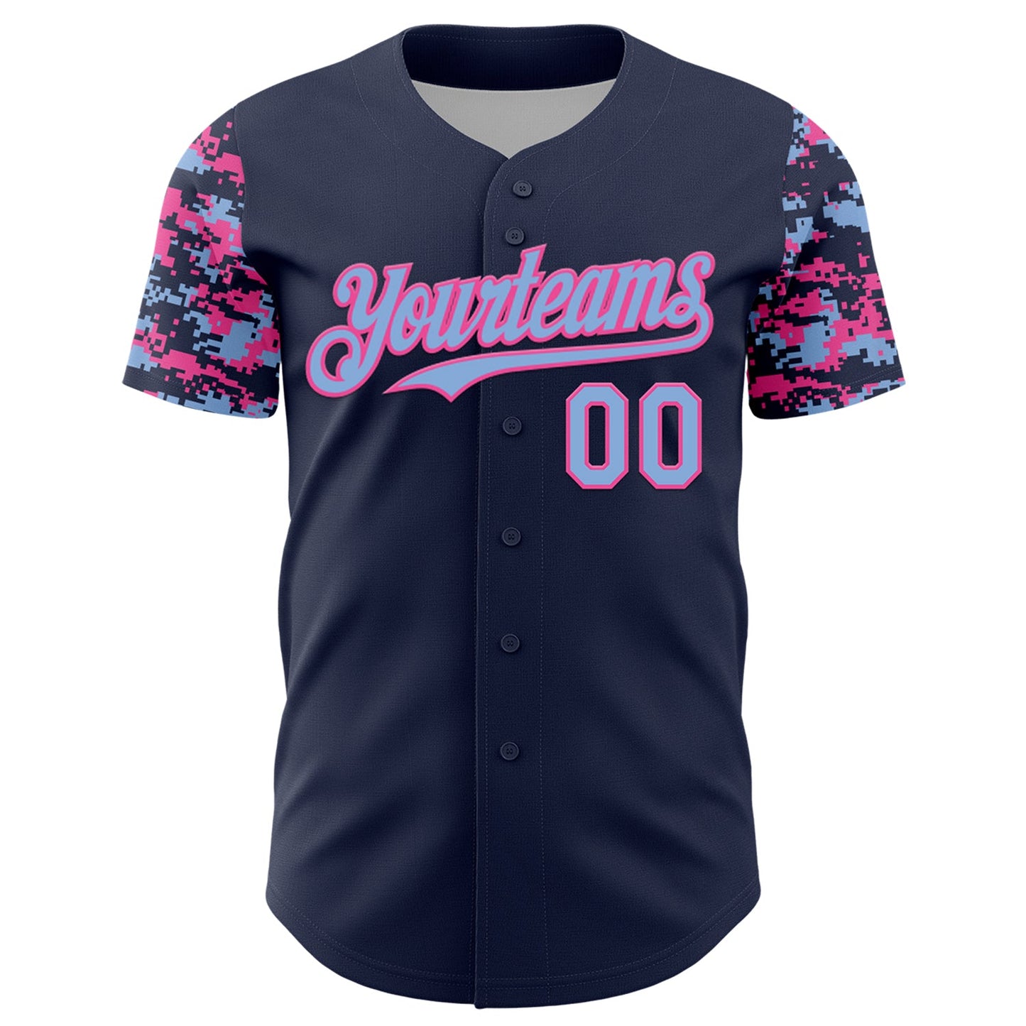 Custom Navy Light Blue-Pink Digital Camo Two Tone Authentic Baseball Jersey