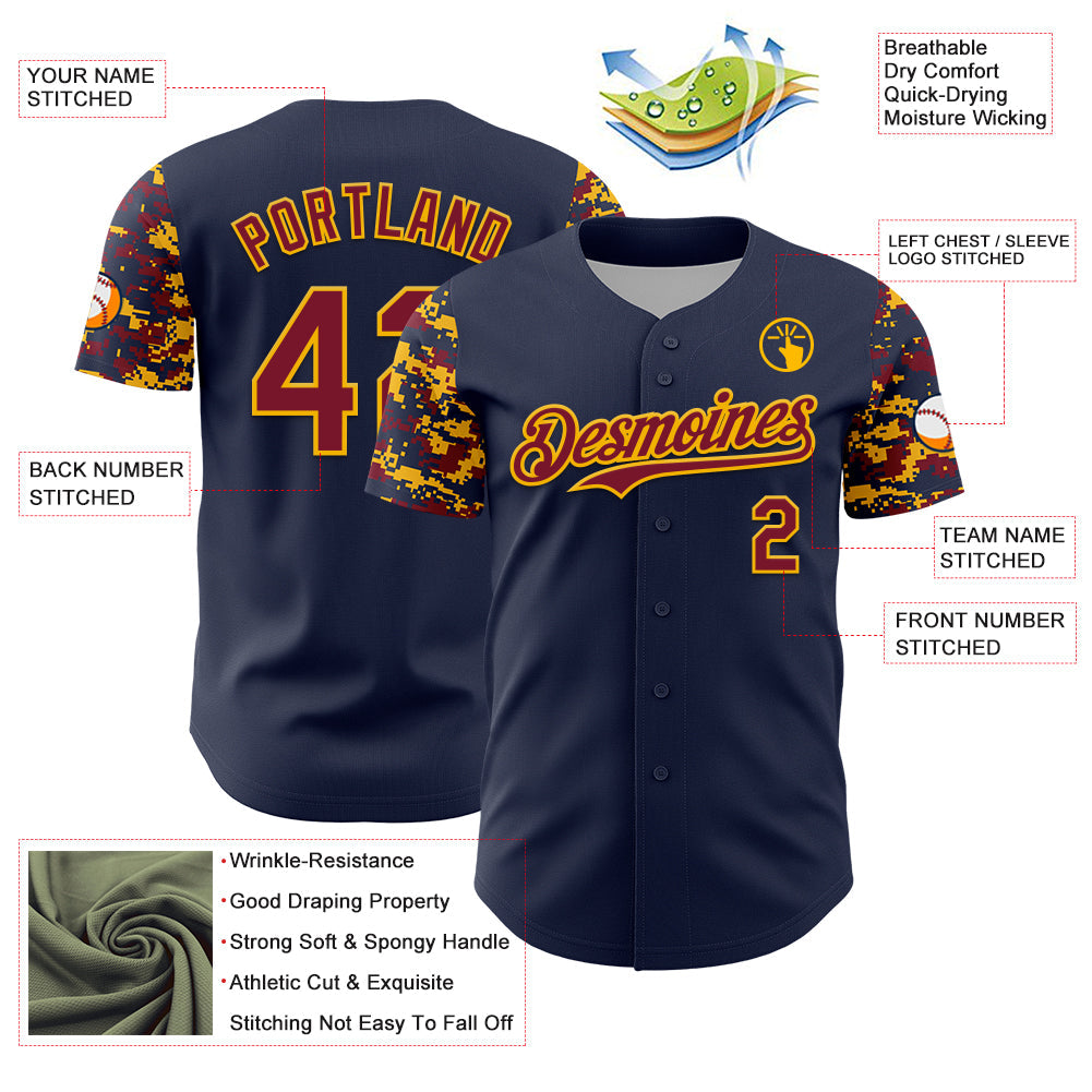 Custom Navy Crimson-Gold Digital Camo Two Tone Authentic Baseball Jersey