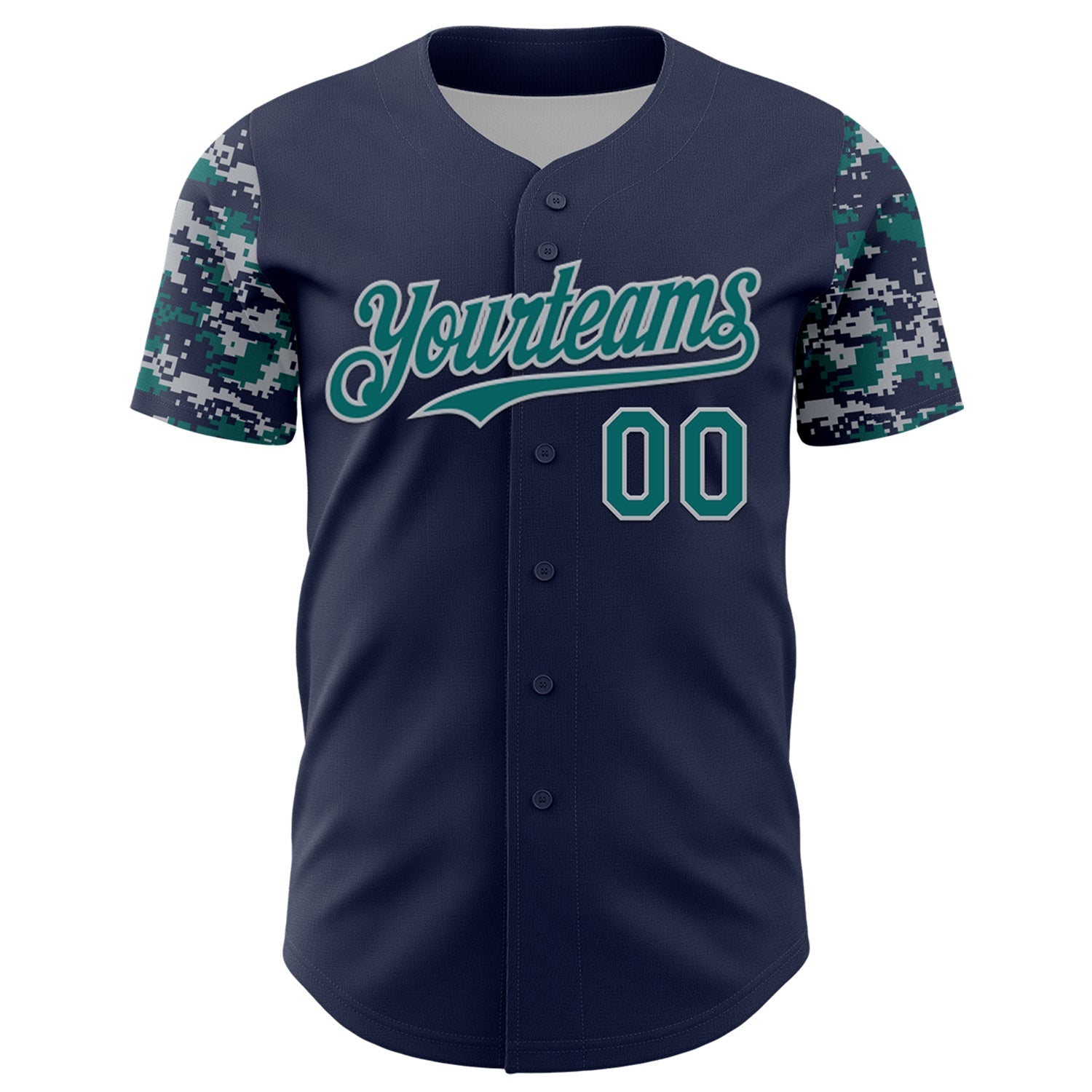 Custom Navy Teal-Gray Digital Camo Two Tone Authentic Baseball Jersey