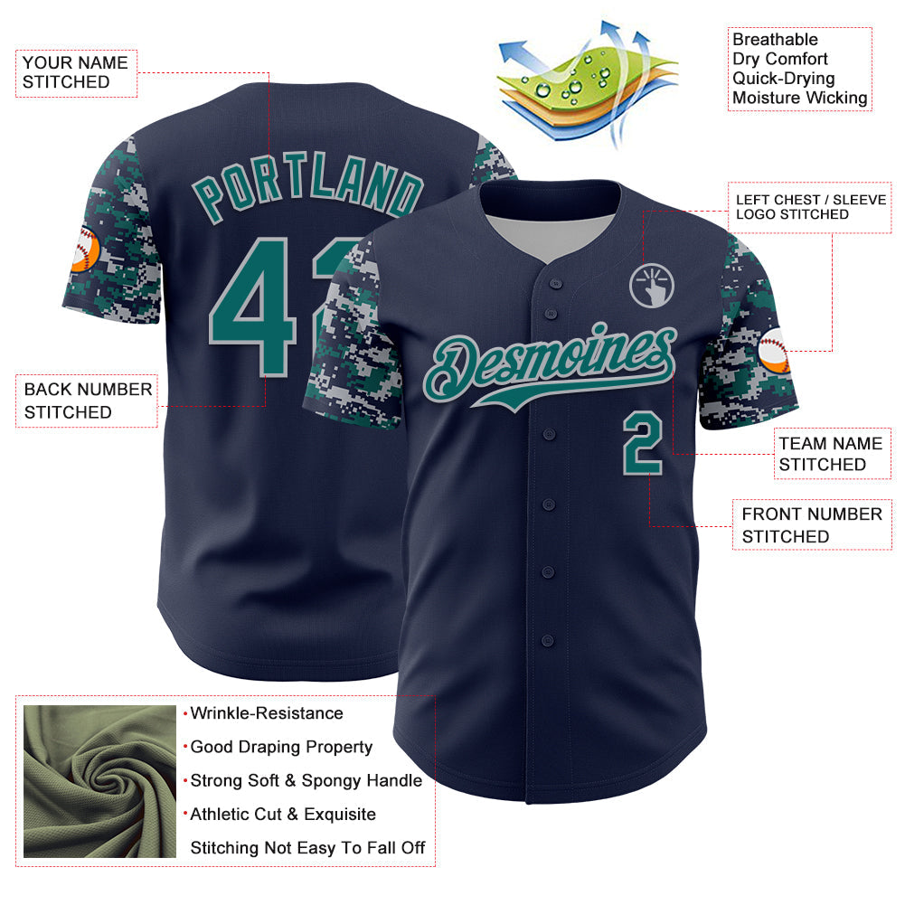 Custom Navy Teal-Gray Digital Camo Two Tone Authentic Baseball Jersey
