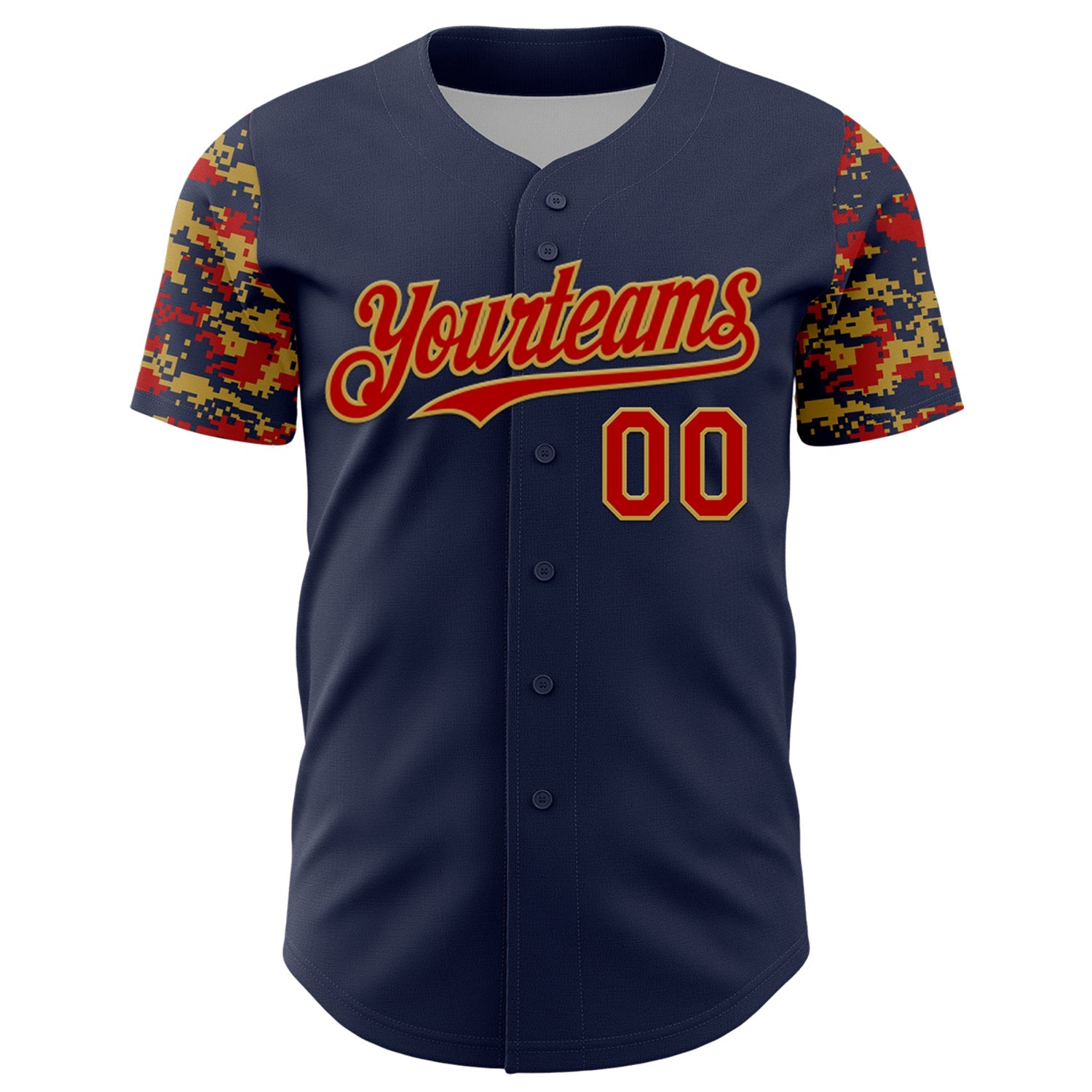 Custom Navy Red-Old Gold Digital Camo Two Tone Authentic Baseball Jersey