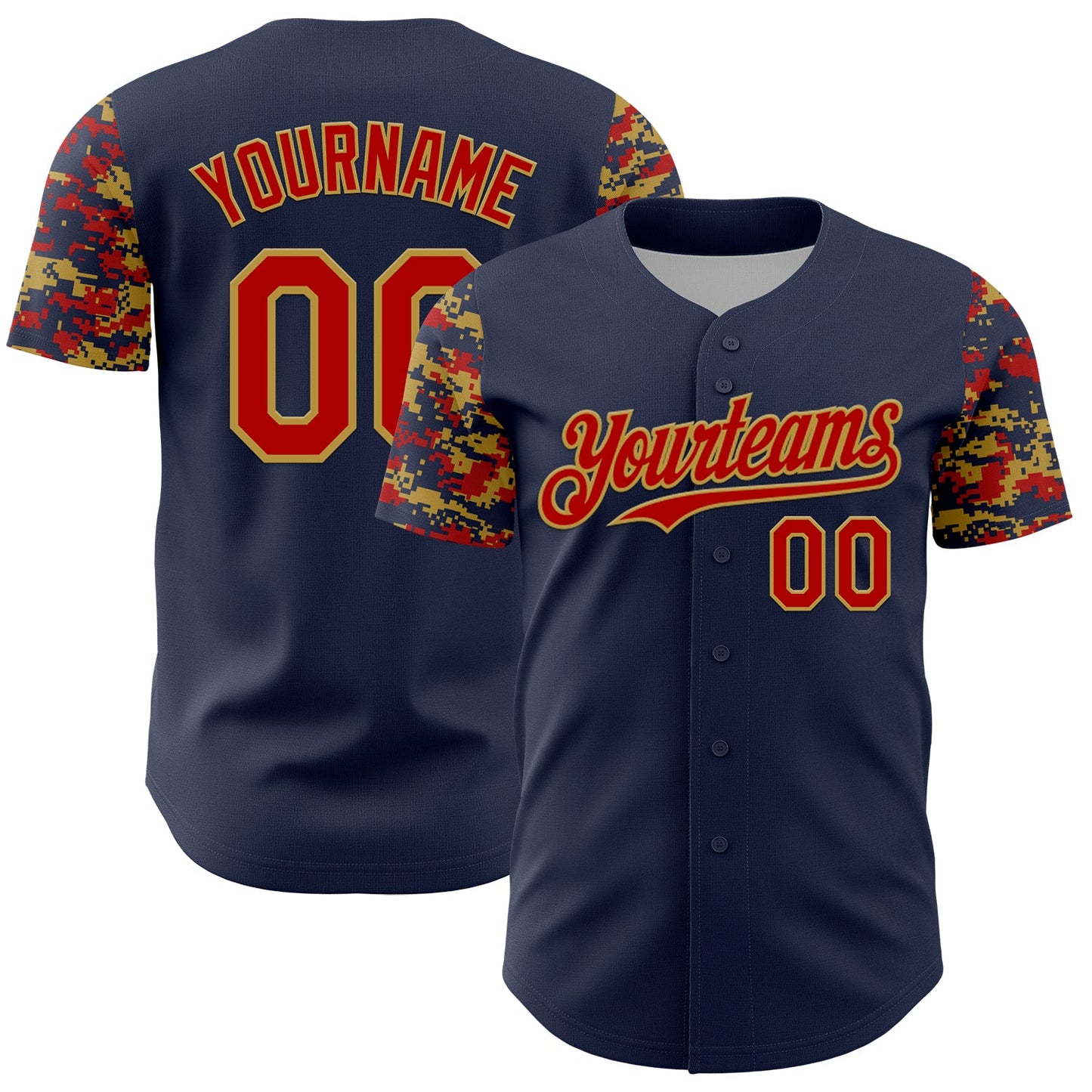 Custom Navy Red-Old Gold Digital Camo Two Tone Authentic Baseball Jersey