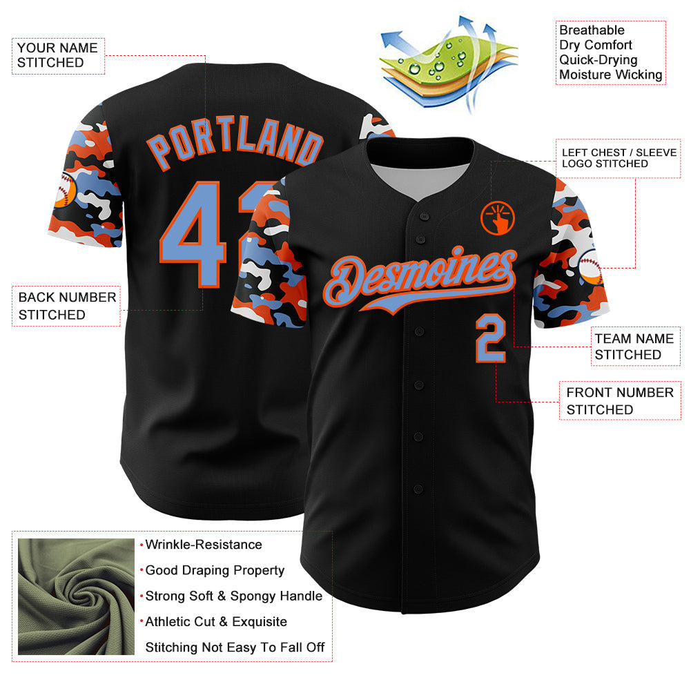 Custom Black Powder Blue Orange-White Digital Camo Two Tone Authentic Baseball Jersey