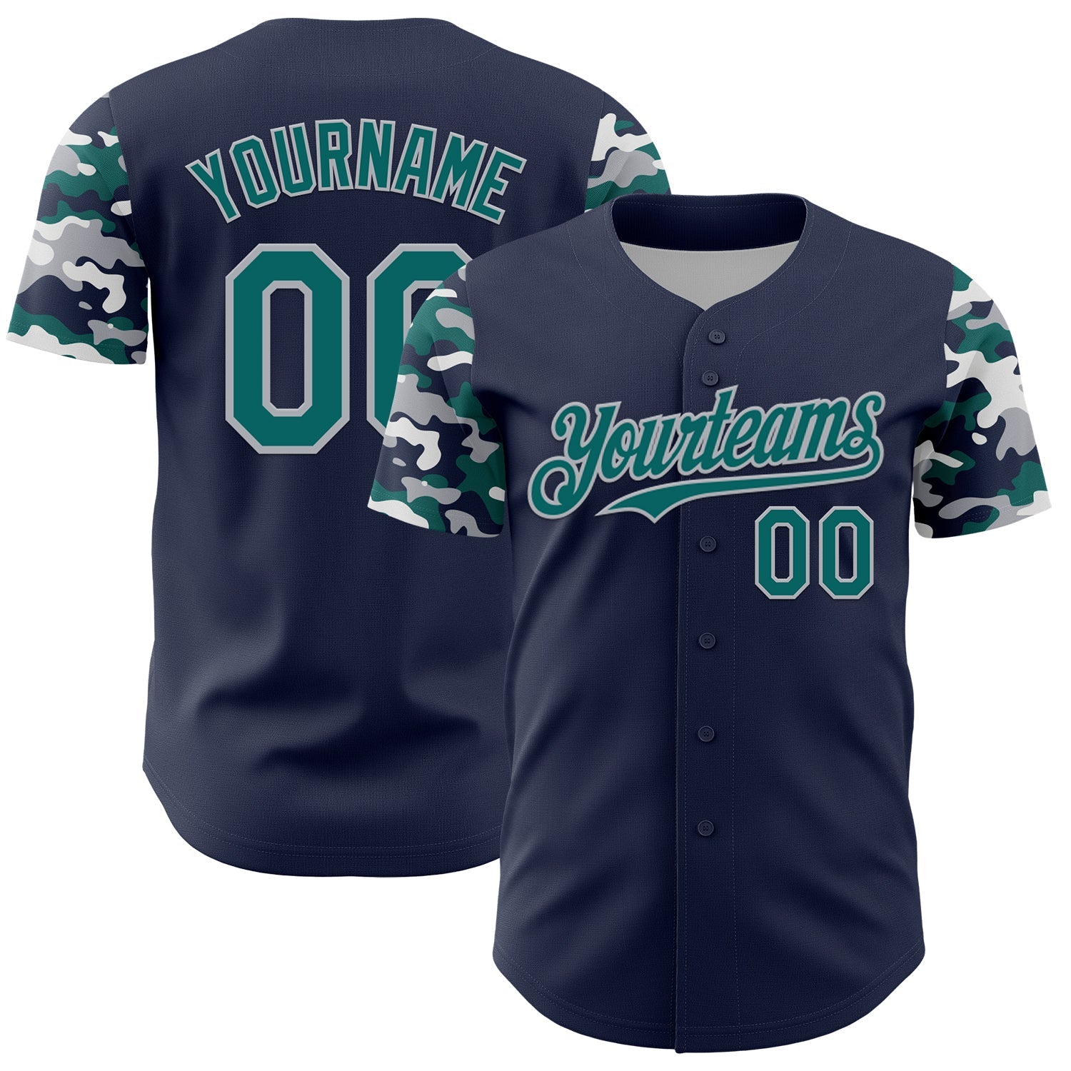 Custom Navy Teal Gray-White Digital Camo Two Tone Authentic Baseball Jersey