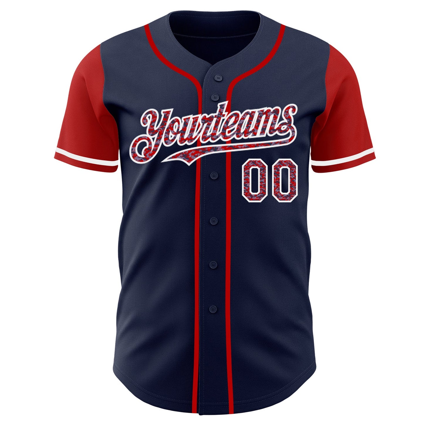 Custom Navy Camo Red-White Authentic Two Tone Baseball Jersey
