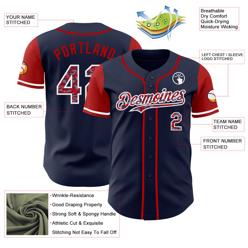 Custom Navy Camo Red-White Authentic Two Tone Baseball Jersey