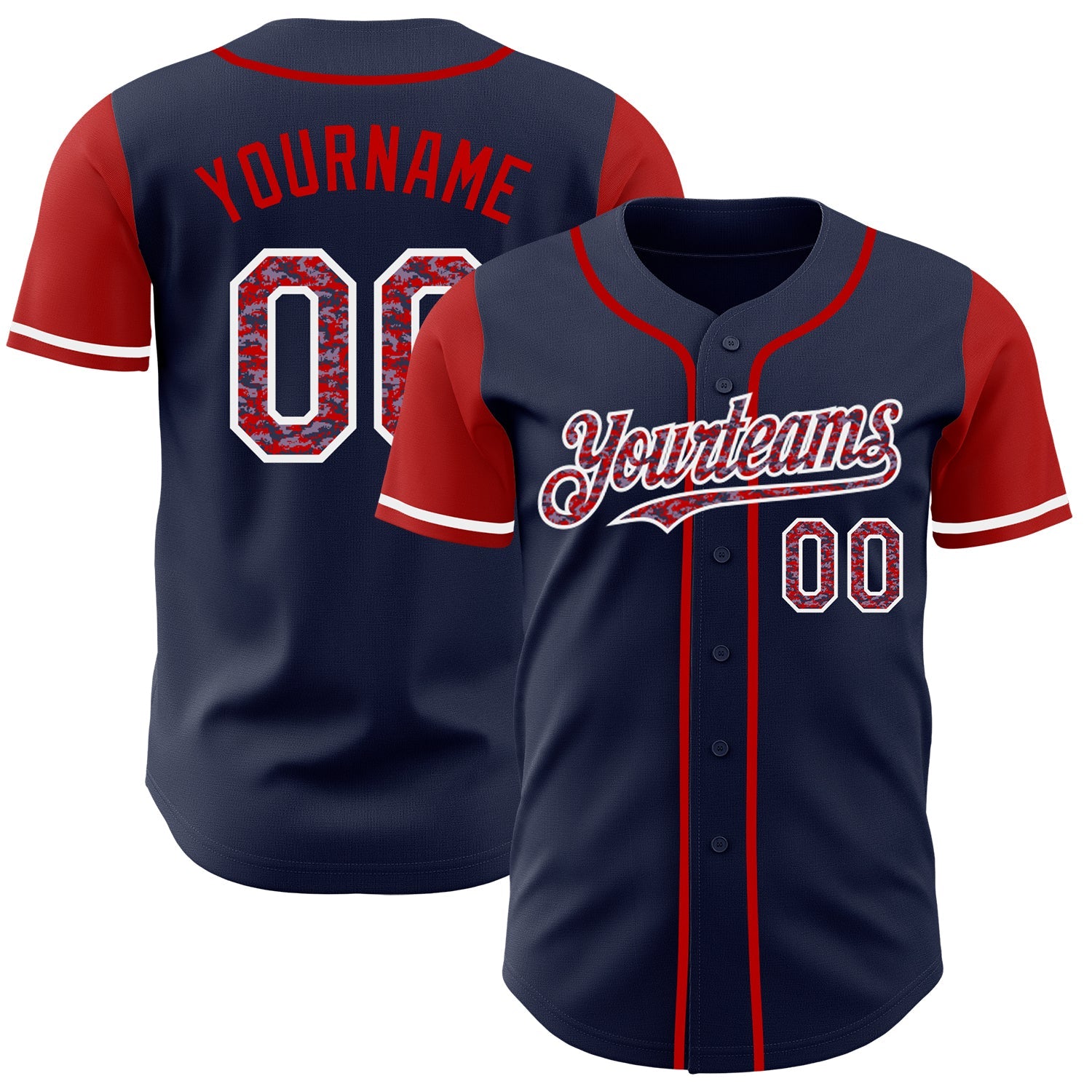 Custom Navy Camo Red-White Authentic Two Tone Baseball Jersey