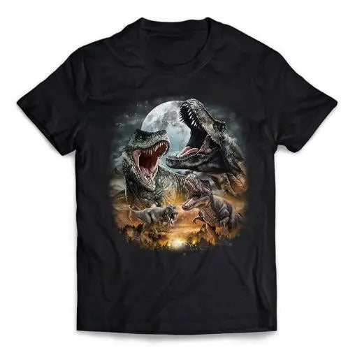 Tyrannosaurus Rex Dinosaur in Prehistoric Era Full Moon, Short-Sleeve Unisex T-Shirt Made in USA Hoodie, Sweatshirt