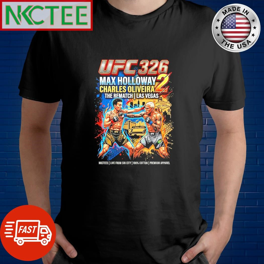 UFC 326 Max Holloway vs Charles Oliveira 2 T-Shirt – Nkctees Premium Graphic Tee – Black Minimalist