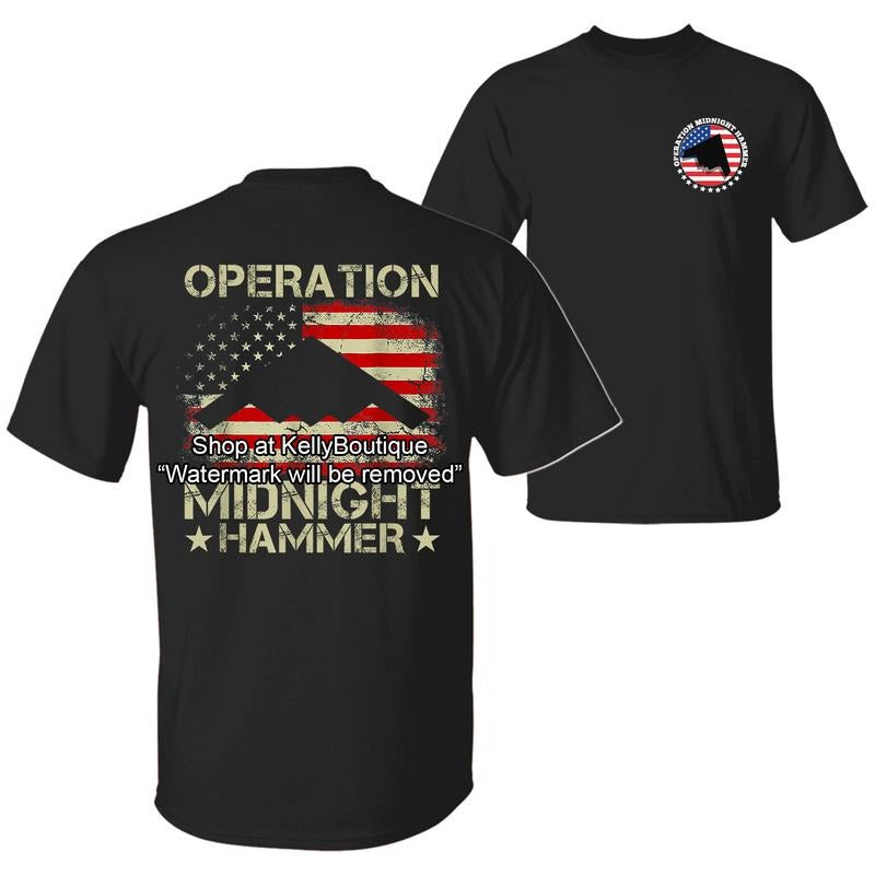 US Air Force B-2 Spirit Stealth Jet Operation Midnight Hammer with American Flag T-Shirt, 4th Of July Patriotic Pride 2...