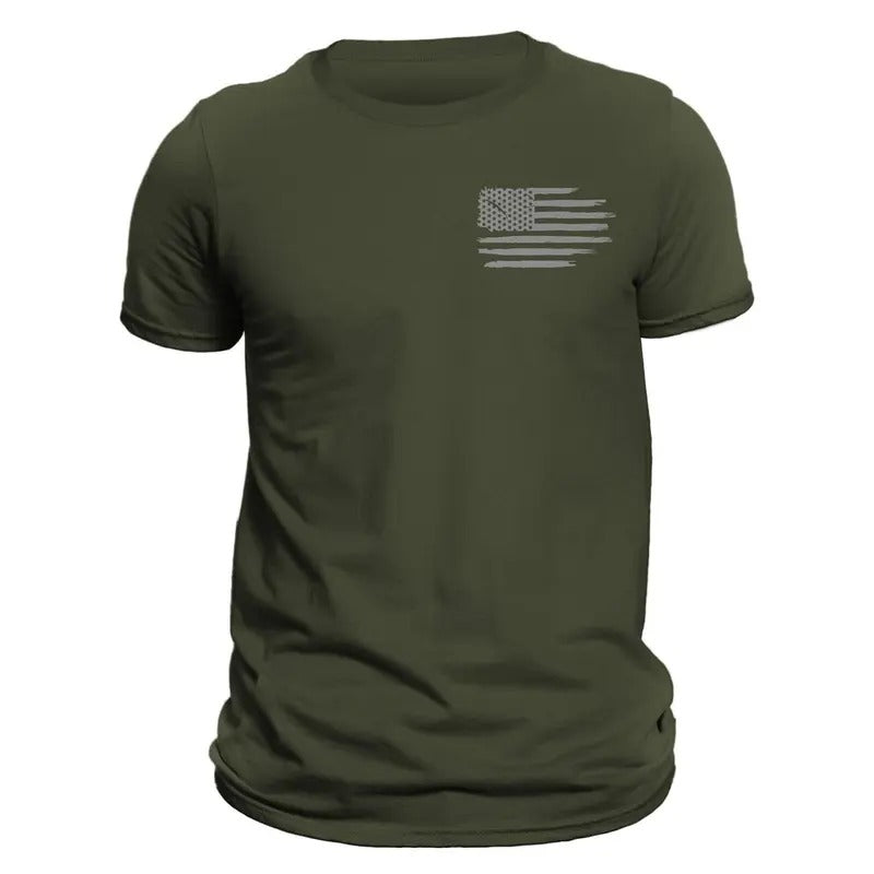 US Flag Patriotic T-shirt Chest Heart Side Print Casual Classic Cotton Crewneck Menswear Soft Hoodie, Sweatshirt