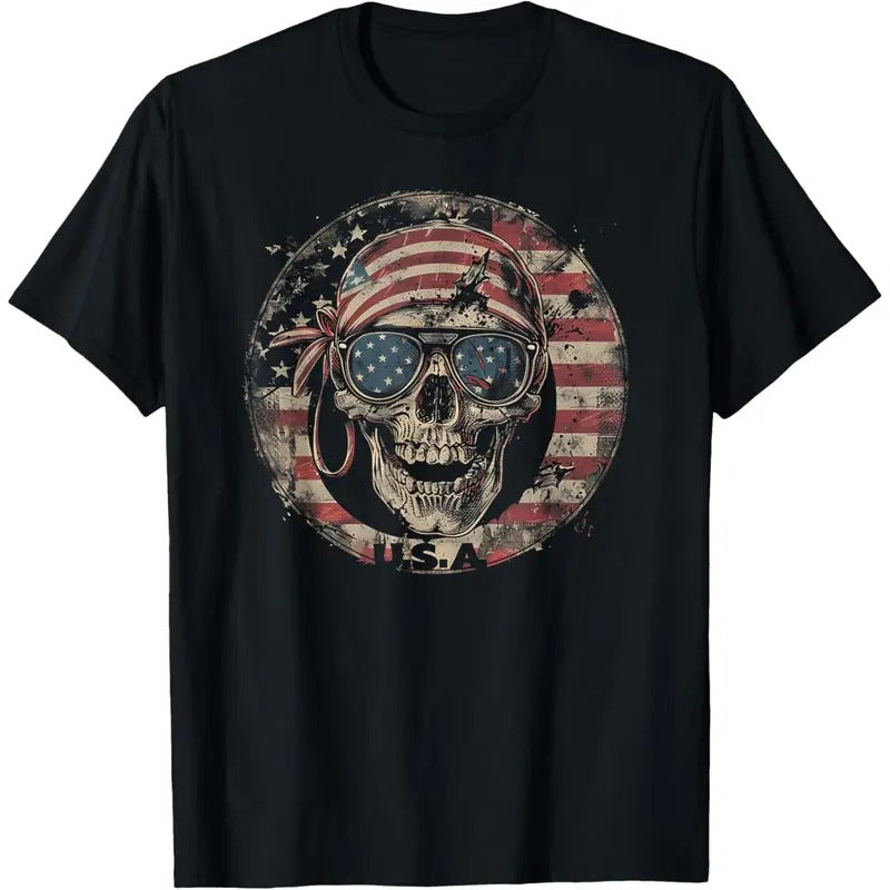 USA American Flag Skull Skeleton Vintage - 4th of July T-Shirt made in usa Hoodie, Sweatshirt | WearSparks.com