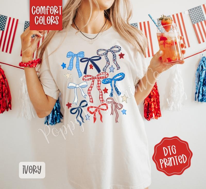 USA Bow Collage Shirt Comfort Colors, America Bow TShirt for July 4th, Memorial Day Tee, Patriotic Bow Hoodie, Sweatshirt